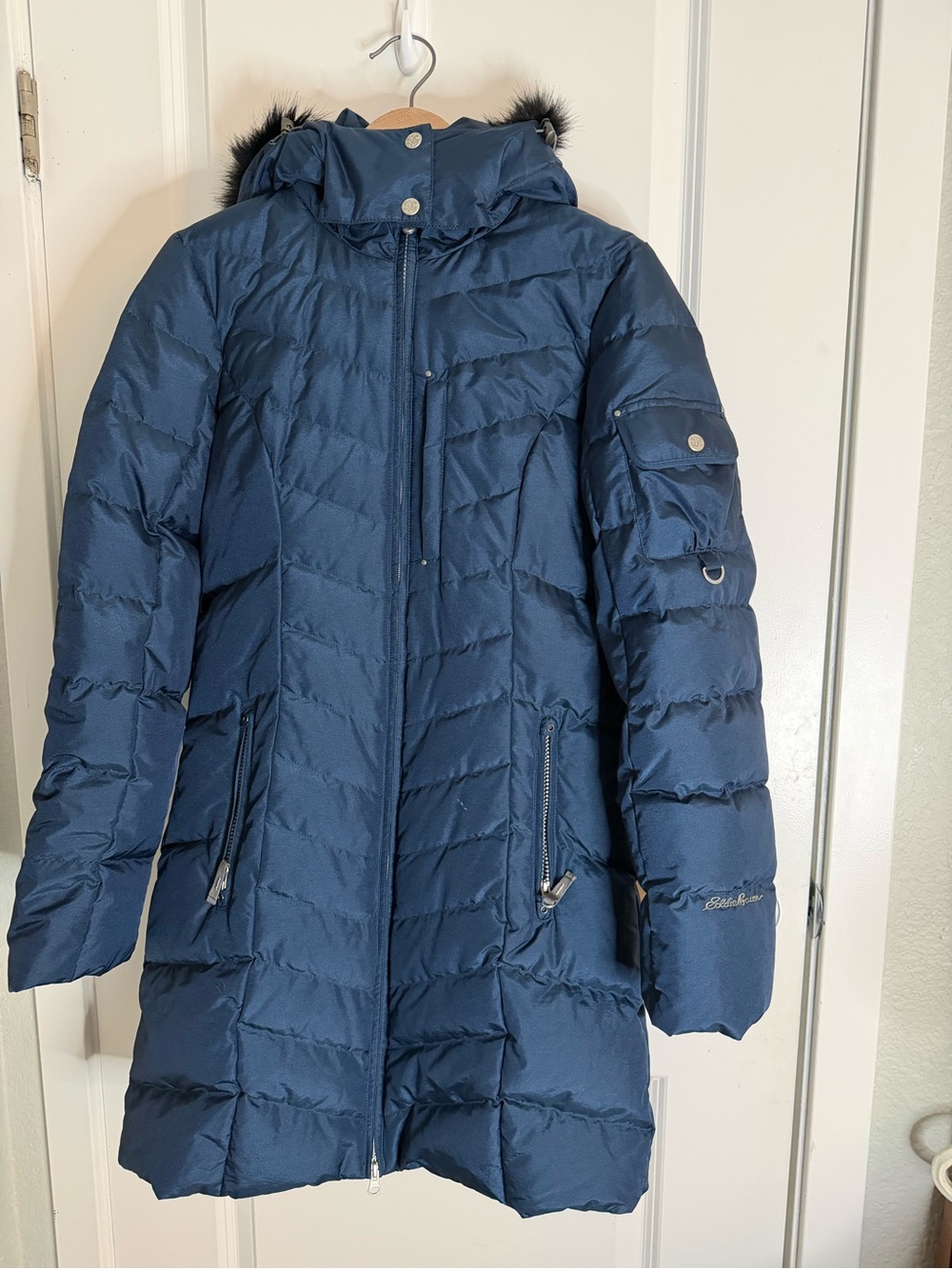 Navy Puffer Coat with Hood